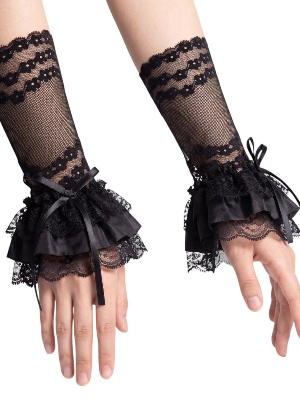 Black Lace Wrist Cuffs Arm Warmers Victorian Goth OS NWT